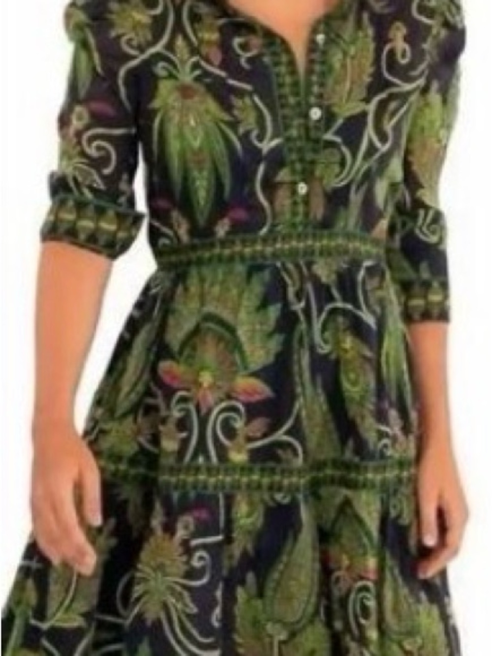 Gretchen Scott Designs Blue Paisley Print Tiered Shirt Dress